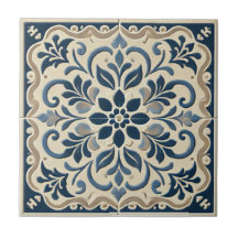 Bleu Floral Élégant - Dessin Portugais Azuljo
