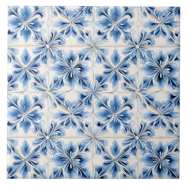 Carreau Bleu Floral Méditerranéen Vintage (Devant)