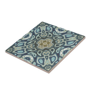 Carreau Bleu foncé bleu marine Green Ethnic Tribe Art