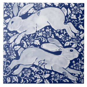 Carreau Bleu foncé complexe lapin paire floral marine Cob