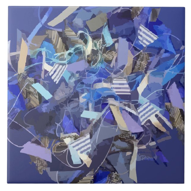 Carreau Bleu indigo blanc gris abstrait bandes géométrique (Devant)