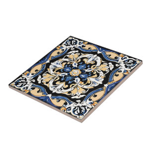 Carreau Bleu Jaune Blanc Noir Azuleju Espagnol Marocain