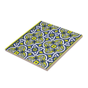 Carreau Bleu Jaune Blanc Ornements Carrelage en céramique 