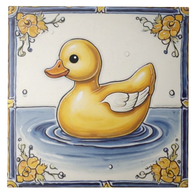 Carreau Bleu Jaune Canard en caoutchouc Cute Duckie Duckie (Devant)
