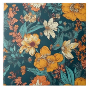 Carreau Bleu, jaune et orange joliment fleuri