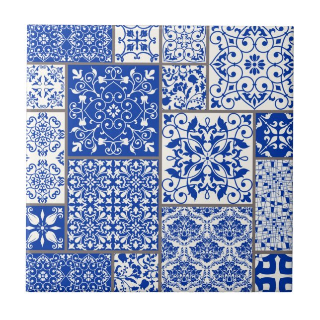 Carreau Bleu Méditerranéen & Blanc Azulejo Majolica Mosaic (Devant)