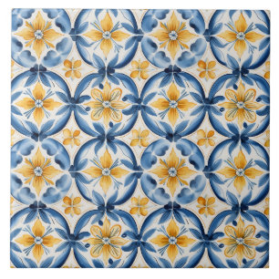 Carreau Bleu Méditerranéen & Fleurs Jaunes