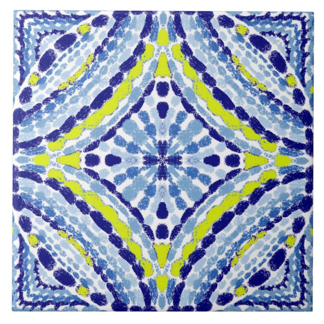 Carreau Bleu Méditerranéen Peint à la main en mosaïque (Devant)