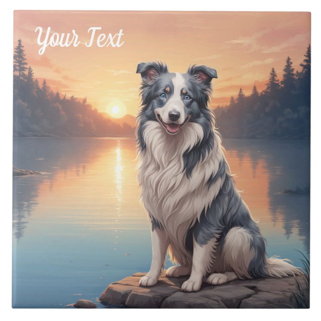 Carreau Bleu Merle Bordure Collie par Lac (Devant)