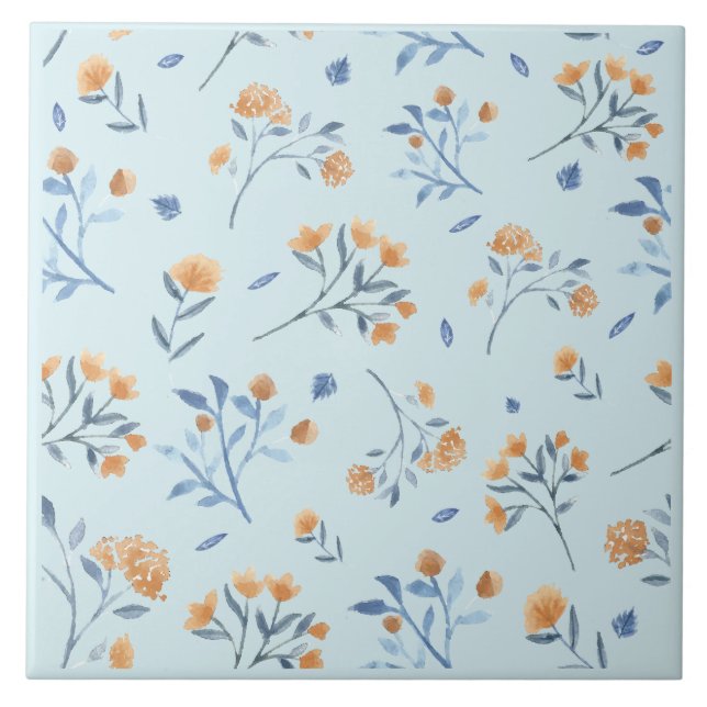 Carreau Bleu Moderne Ferme Fleur sauvage Carrelage en céra (Devant)