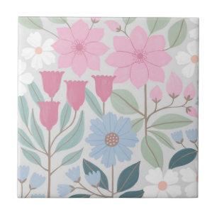 Carreau Bleu moderne rose joli imprimé floral
