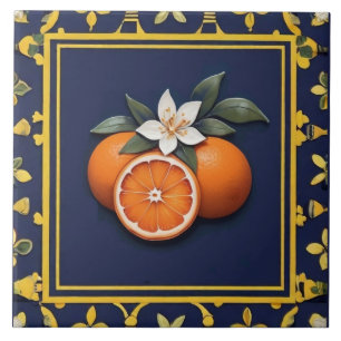 Carreau Bleu Nuit & Oranges Dorées Fruit Méditerranéen