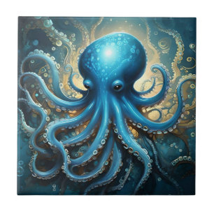 Carreau Bleu Octopus Acrylique Abstraite,