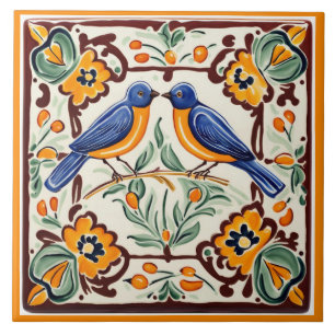 Carreau Bleu oiseaux Méditerranée Bleu Oiseau Folk Floral