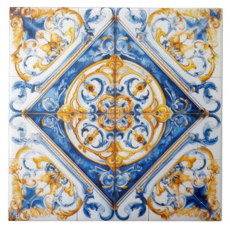 Carreau Bleu or et blanc Talavera Azulejo Look Tile