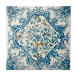 Carreau Bleu or et blanc Talavera Azulejo Look Tile 3