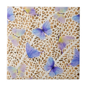 Carreau Bleu papillon moderne Ethereal Poster de animal or