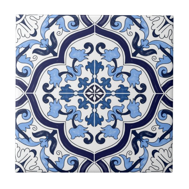 Carreau Bleu profond Floral Sicilien Majolica Mosaic (Devant)