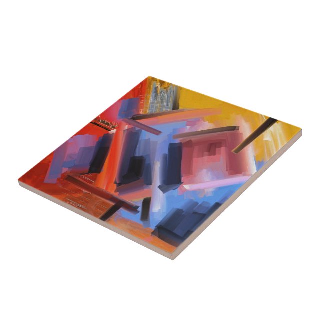 Carreau Bleu rose rouge Art contemporain (Côté)