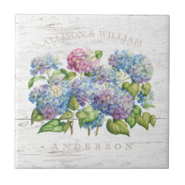 Carreau Bleu rustique Hydrangea Blooms avec Bois Ajouter d