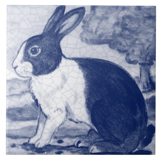 Carreau Bleu Rustique Lapin Néerlandais Lapin Delft Face G (Devant)