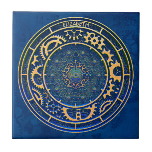 Carreau Bleu Steampunk Retro Vintage Rusty Art Déco Horlog