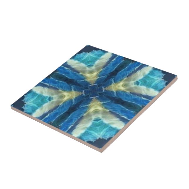 Carreau bleu turquoise aquamarine jaune design géométrique (Côté)