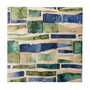 Carreau Bleu, Vert, Taupe Faux Masonry