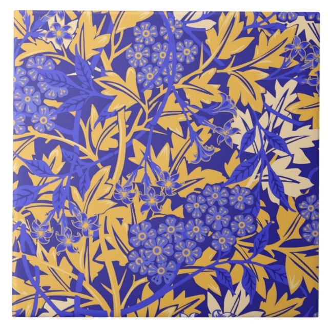 Carreau Bleu vif ornemental et jaune or (Devant)