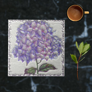 Carreau Bleu violet Vintage Botanique Faux 3D