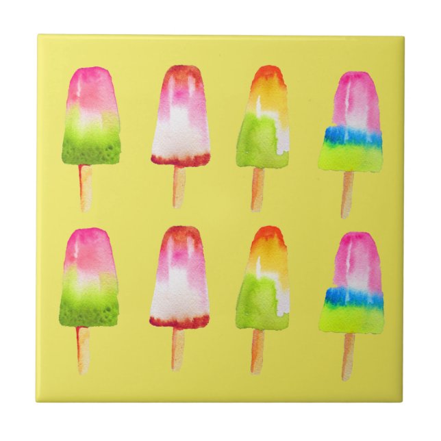Carreau Bloc de glace Popsicle Eté aquarelle mignonne (Devant)