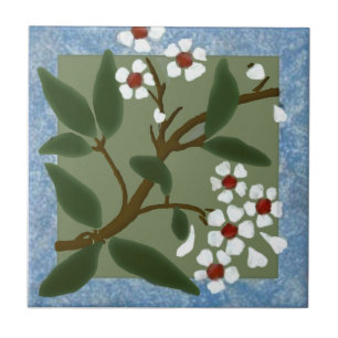 Carreau Blossoms encadrés bleus de Wedgewood Barbotine Rep