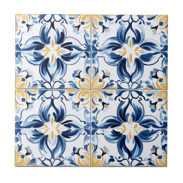 Carreau Blue and Gold Pattern Ceramic Tile (Devant)