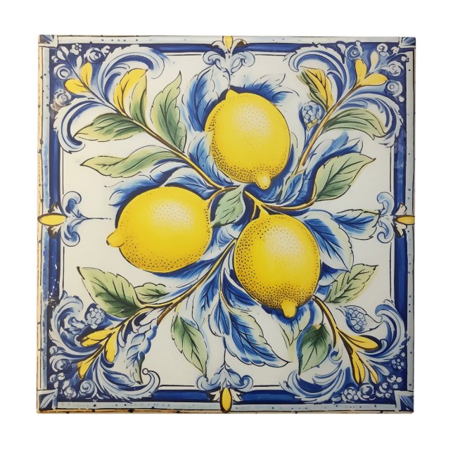 Carreau Blue and Yellow Lemon Decorative Tile (Devant)
