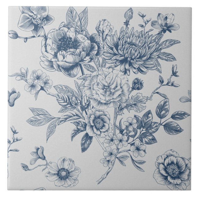 Carreau Blue Chinoiserie Floral Vintage (Devant)