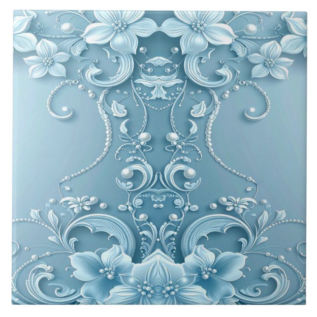 Carreau Blue Decorative Floral Ceramic Tile (Devant)