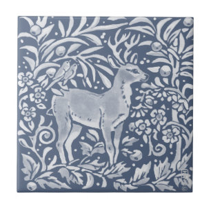 Carreau Blue Deer Buck Birds Forêt Bois Animaux Ornat