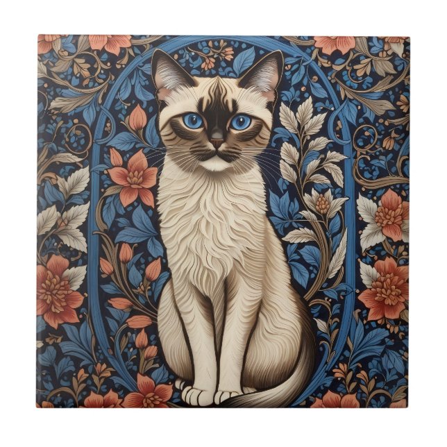 Carreau Blue Eyed Siamese Chat William Morris Inspiré (Devant)