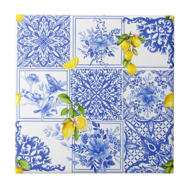 Carreau Blue flowers,blue china,porcelain,birds    (Devant)