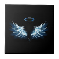 Blue Glowing Angel Wings on black background