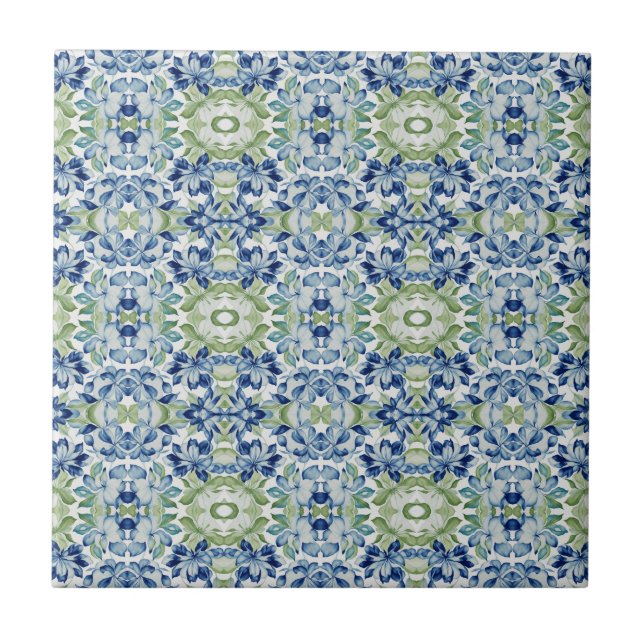 Carreau Blue Greem BOHO Floral pattern (Devant)