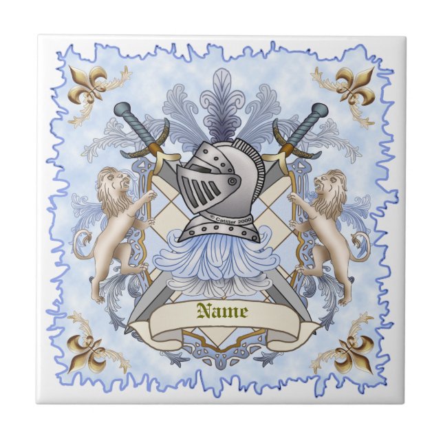 Carreau Blue Knight Family Crest Nom (Devant)