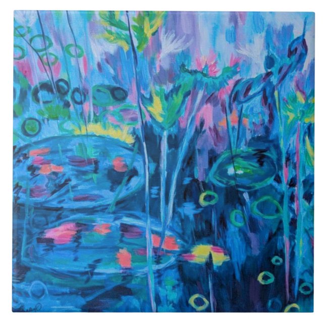 Carreau Blue Nature Floral Abstrait (Devant)