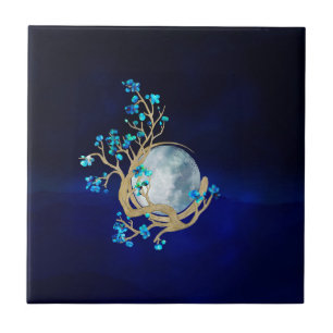 Carreau Blue Sakura Blossom Zen Moon