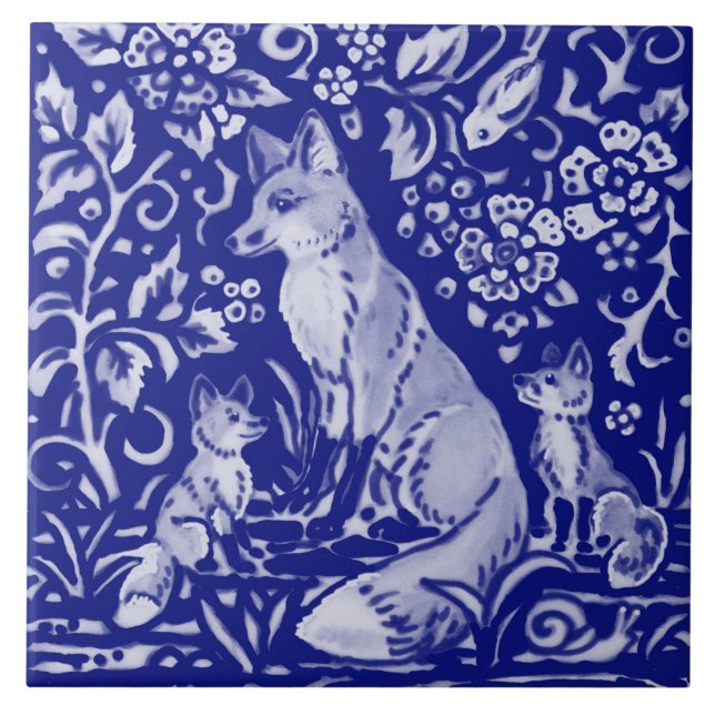 Carreau Blue White Fox Famille Animal Farmhouse Rustique A (Devant)