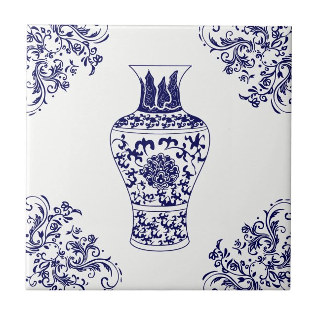 Carreau Blue Willow Chinoiserie White and Blue Ginger Jar (Devant)