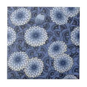 Carreau Blue Wm Morris Arts & Crafts Chrysanthemum Repro