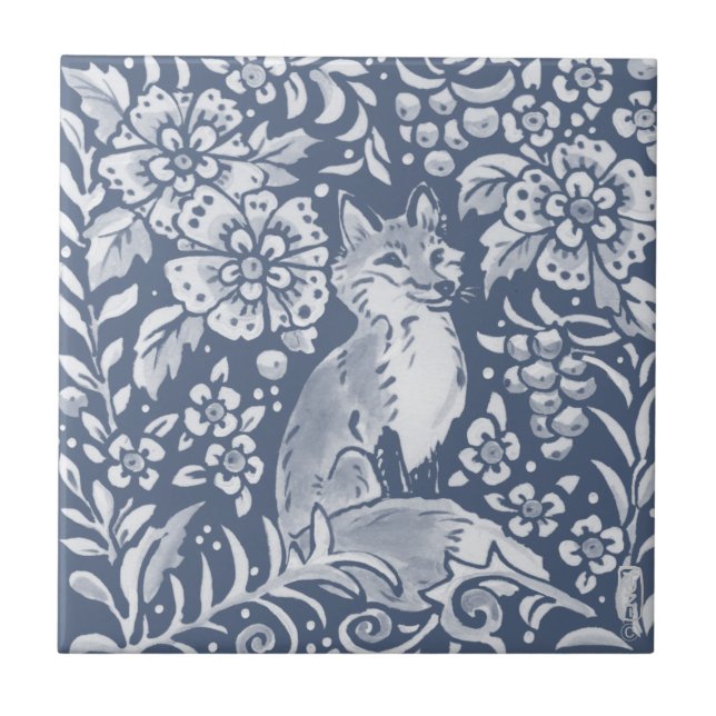 Carreau Blue Woodland Fox Forêt Visages animaux R (Devant)