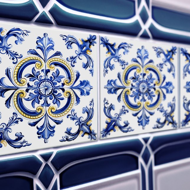Carreau Blue & Yellow Azulejo Talavera Ceramic Tile (Créateur téléchargé)