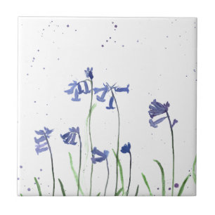 Carreau Bluebells aquarelle florale bleu joli élégant